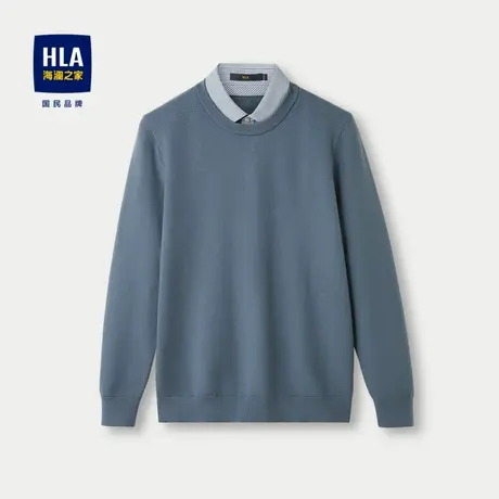 HLA/海澜之家双领长袖针织衫2023秋季新修身纯色假两件毛衣上衣男图片