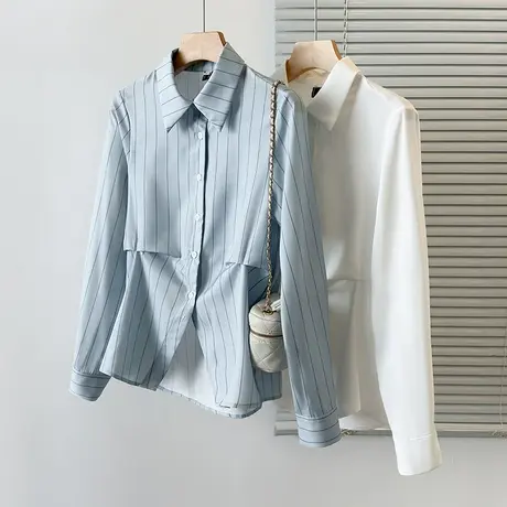 伊自尚大码女装2023秋季新款胖mmPOLO衫休闲百搭显瘦衬衫女上衣潮商品大图