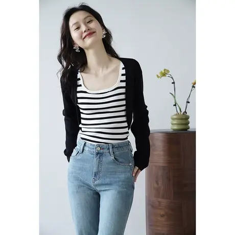 嘉茱莉2023早秋新款针织开衫女薄款宽松外搭针织上衣外套开衫上衣商品大图