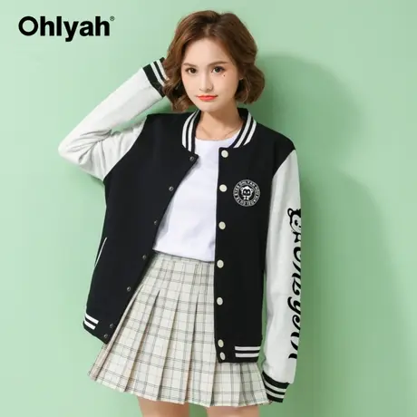 Ohlyah品牌 韩版潮牌外套女秋冬棒球服情侣装休闲夹克工作服定制商品大图