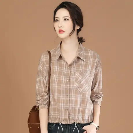 韩潮袭人长袖格子休闲衬衣2023秋季新款女士衬衫上衣设计感小众商品大图