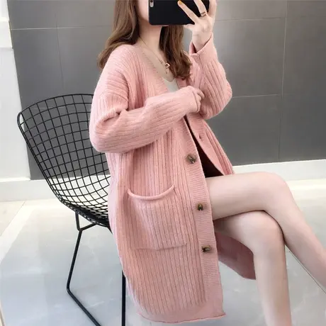 很仙的针织衫女开衫中长款宽松慵懒风毛衣外套秋季新款春秋装商品大图