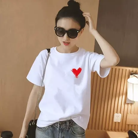 白色短袖t恤女夏季2023年新款印花纯棉体恤宽松圆领半袖上衣ins潮商品大图