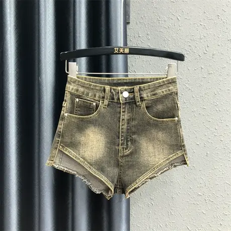 辣妹女装怀旧牛仔短裤潮女夏新款时尚性感高腰显瘦包臀阔腿裤热裤图片