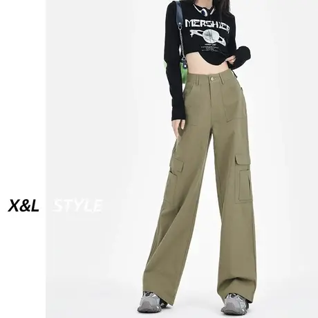 美式阔腿工装裤女秋装2023新款宽松百搭高腰显瘦直筒休闲牛仔裤子图片