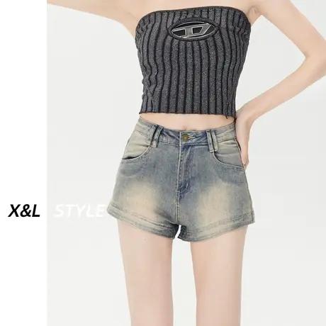 复古高腰牛仔短裤女春秋季2023新款小个子a字显瘦热裤子高街美式商品大图