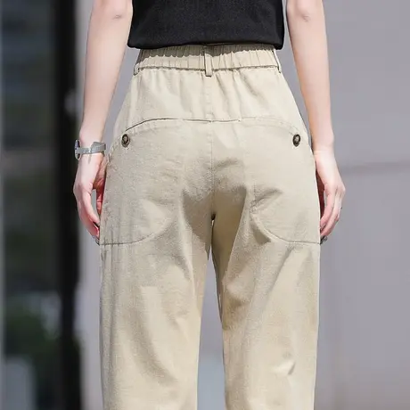 松紧腰裤子女春秋宽松2023新款爆款女裤哈伦裤米色九分休闲裤萝卜商品大图