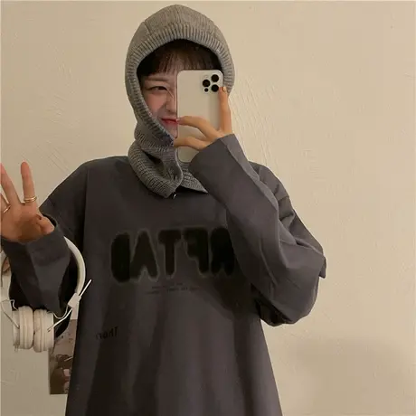 红续2023春秋新款长袖t恤女卫衣设计感小众宽松小个子甜酷风上衣商品大图