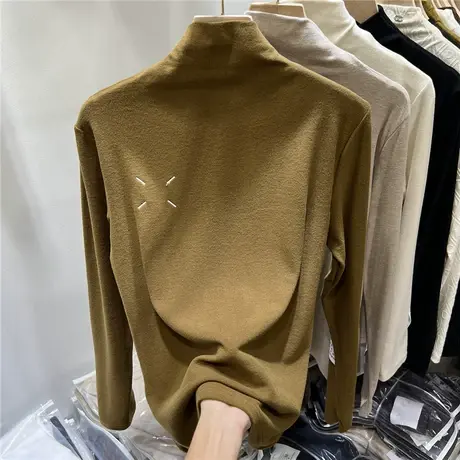 欧货德绒半高领针织小衫女长袖2022秋冬季新款设计感薄绒内搭上衣图片