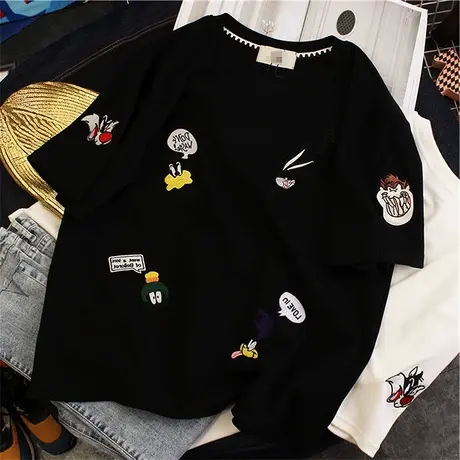 2023流行上衣女丅新款卡通学生宽松丧系衣服百搭超火cec短袖t恤女图片
