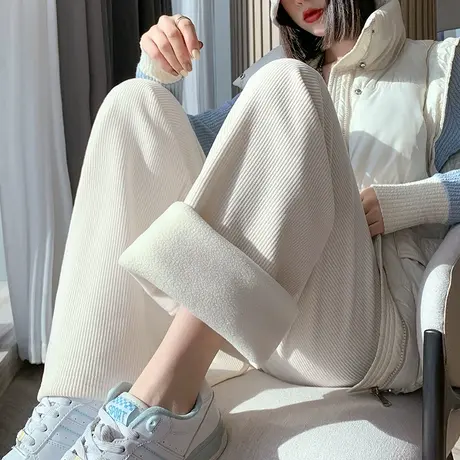 雪尼尔阔腿裤女秋冬2023新款高腰加绒加厚宽松休闲直筒灯芯绒裤子图片