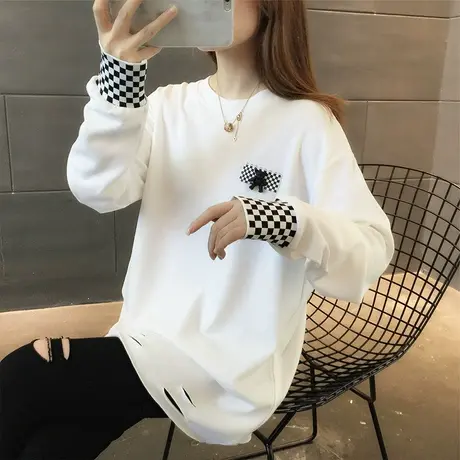 长袖t恤女秋冬季韩版宽松中长款加绒加厚德绒磨毛内搭上衣打底衫图片