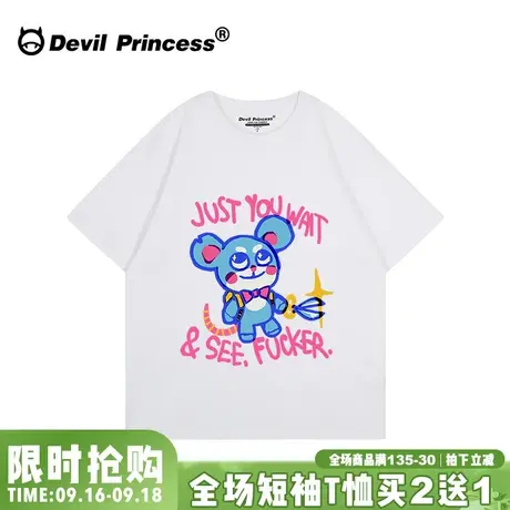 街头风卡通hiphop嘻哈潮牌超火白色短袖t恤女大版宽松正肩上衣夏商品大图