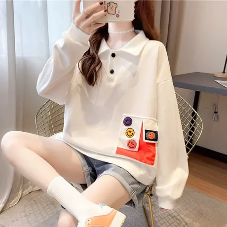 早秋装翻领polo衫卫衣女春秋季韩版宽松薄款ins短款上衣服外套潮商品大图