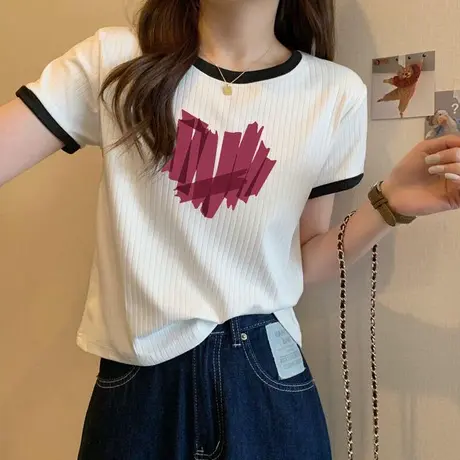 设计感半袖T恤女夏季2023新款修身打底小衫韩版百搭正肩短袖上衣商品大图