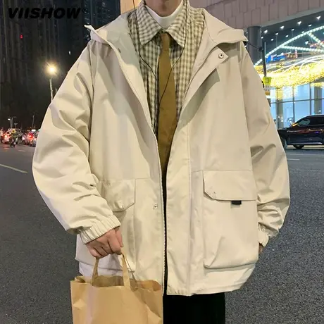 VIISHOW夹克男户外工装连帽外套三防日系机能口袋宽松户外冲锋夹商品大图