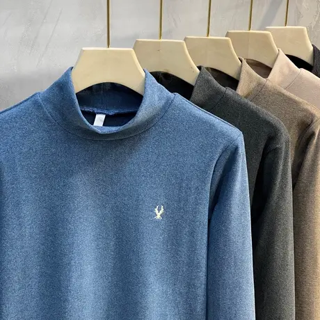 双面德绒打底衫男长袖中领内搭上衣潮男士半高领T恤春秋冬季新款商品大图