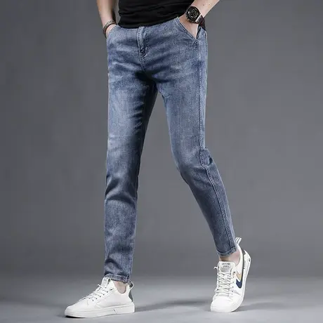 蓝色牛仔裤男款修身小脚夏季薄款2023新款韩版潮流百搭男士裤子商品大图