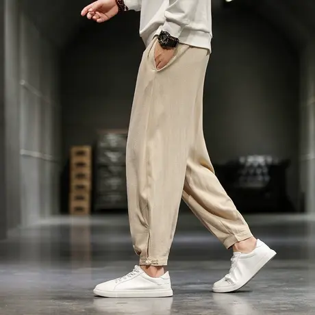 新中式男装亚麻九分裤男束脚夏季薄款宽松中国风唐装男款休闲裤子商品大图