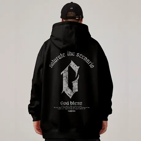 oversize帽衫ins胖子宽松加绒加肥加大连帽卫衣男2023秋冬季春秋商品大图