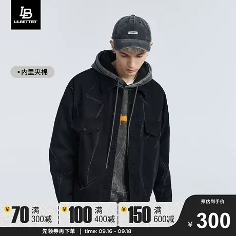 Lilbetter棉衣外套男新款满印男士棉服水洗牛仔夹克美式潮流冬装商品大图