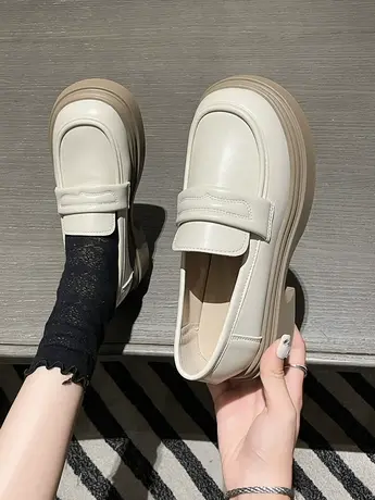 英伦风小皮鞋女2023年春秋季新款厚底乐福鞋日系百搭一脚蹬jk单鞋商品大图