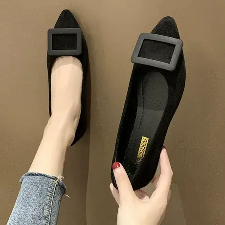 女鞋2021春季新款韩版百搭一脚蹬豆豆鞋休闲平底鞋网红尖头单鞋子商品大图