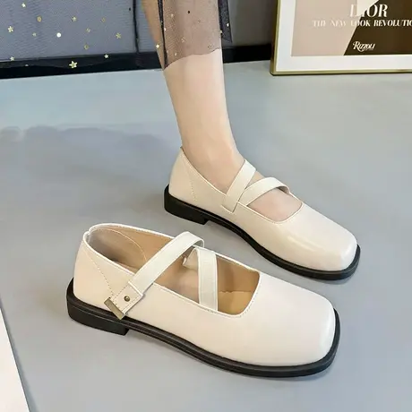 晚晚风平底单鞋女2023年夏季新款方头玛丽珍鞋浅口复古仙女小皮鞋商品大图