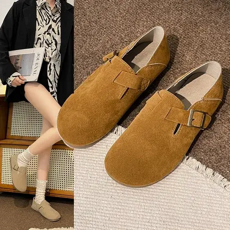 女2023年新款夏季平底休闲鞋懒人一脚蹬搭扣豆豆鞋单鞋软底鞋子商品大图