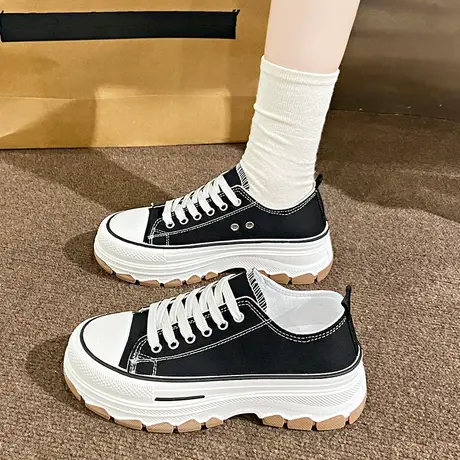 舒适厚底帆布鞋2023爆款夏季增高鞋子女百搭学生黑色时尚休闲板鞋商品大图