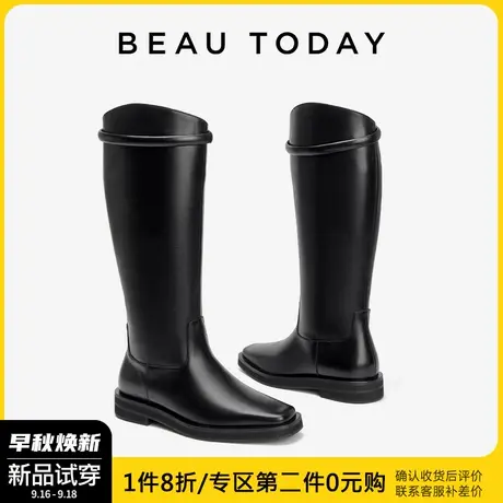BeauToday英伦风马丁靴女2023秋季复古骑士靴BT长筒靴烟筒靴皮靴商品大图