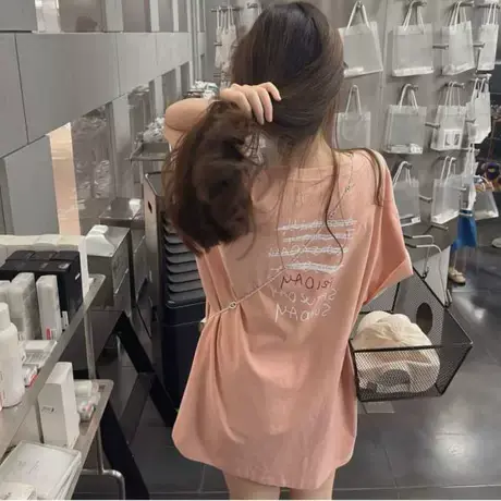 夏季新款大码中长款t恤女装胖mm宽松短袖上衣设计感小众体恤200斤商品大图