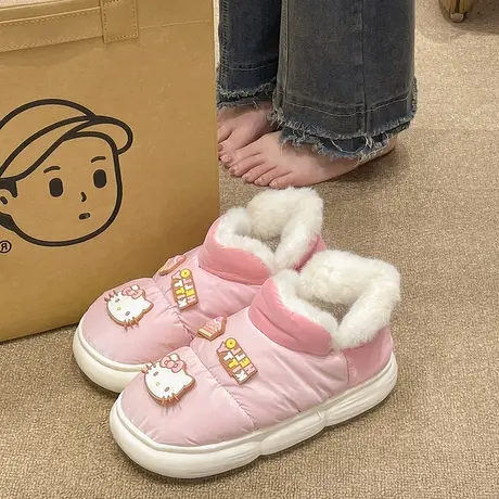 可爱少女心棉拖鞋女冬季室内外穿加绒保暖防水厚底全包跟高帮棉鞋商品大图