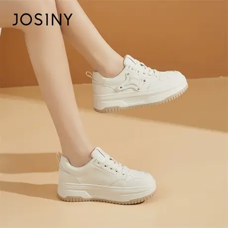 Josiny/卓诗尼白色板鞋女2024年春季新款休闲运动鞋百搭厚底女鞋商品大图