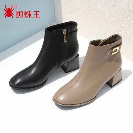 蜘蛛王断码清仓正品裸靴羊皮2022秋商场新款短靴子女时装靴软舒适图片