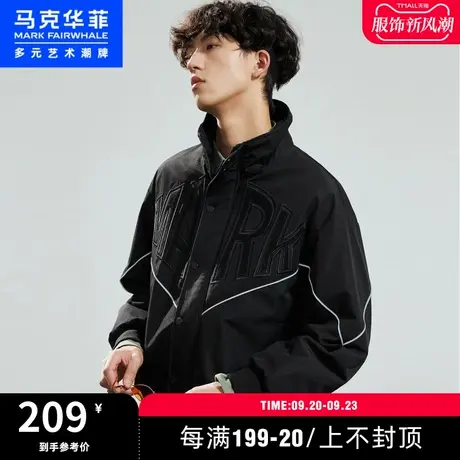 马克华菲潮牌棉衣男士时尚秋季新款黑色字母刺绣立领棉服外套图片
