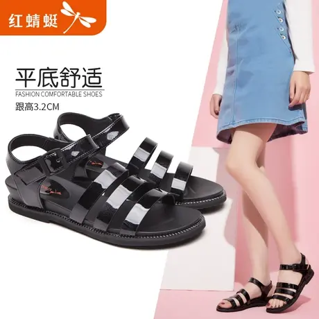 红蜻蜓妈妈凉鞋夏季新款真皮软底中年舒适休闲坡跟防滑平底凉鞋女图片