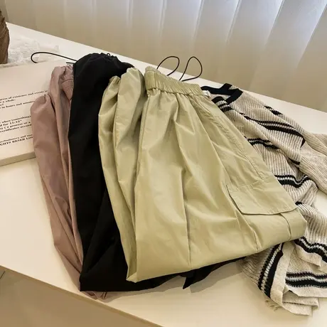 韩版高腰工装裤女宽松慵懒显瘦口袋九分直筒裤休闲裤学生2023秋季商品大图