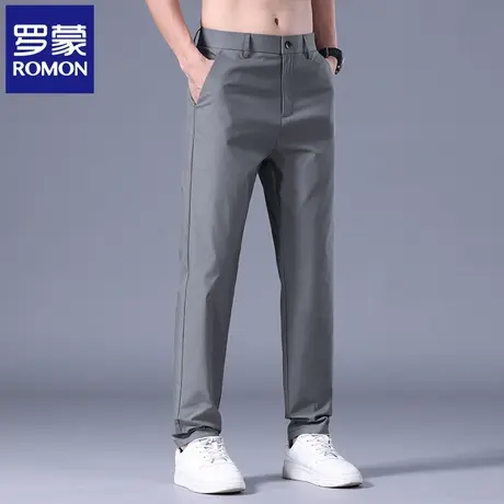 罗蒙夏季薄款高端男士休闲裤修身直筒纯色小西裤透气棉弹长裤N2Z图片