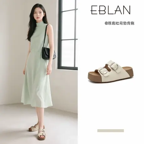 EBLAN/伊伴厚底勃肯一字拖鞋女外穿2025夏季新款一脚蹬凉拖吐司鞋商品大图