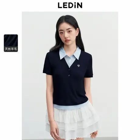 【昕怡粉丝专享】乐町天丝羊毛polo衫撞色翻领修身短袖学院风T恤图片