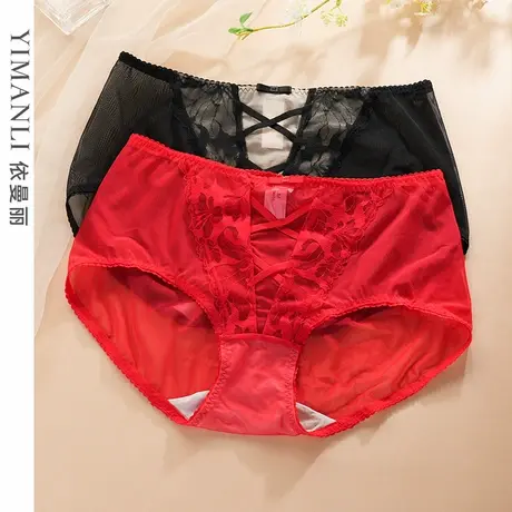 依曼丽网纱三角裤时尚拼接舒适中高腰透气性感蕾丝内裤商品大图