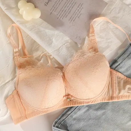 奥维丝丽内衣女小胸聚拢中厚上托调整型软钢圈性感蕾丝收副乳文胸商品大图