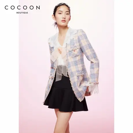 可可尼COCOON商场同款时尚上衣2024秋冬新款女气质蝴蝶结格子外套图片