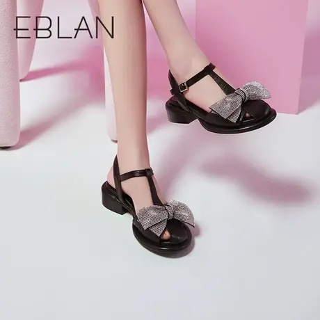 伊伴春夏女鞋玛丽珍蝴蝶结包头女粗跟凉鞋仙女闪钻单鞋罗马凉鞋商品大图