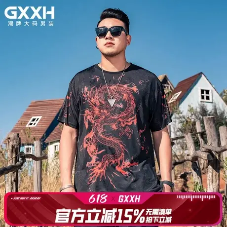 GxxH大码男装龙年设计感圆领冰丝速干凉感胖子休闲短袖T恤上衣潮商品大图