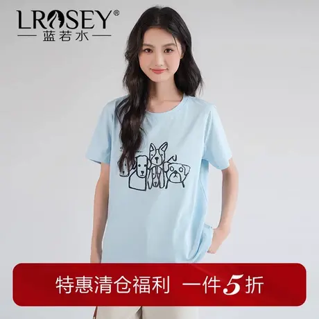 蓝若水大码女装chic别致小狗印花上衣胖mm夏季新品巨显瘦时尚T恤商品大图