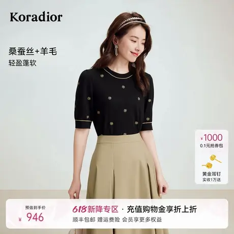 【蚕丝羊毛】珂莱蒂尔2025年秋季新款零压云感亲肤针织衫上衣女图片