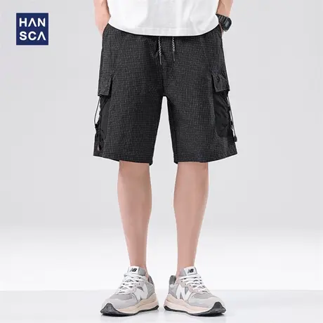 hansca日系格纹短裤男夏季新款宽松微弹空调清凉感休闲工装五分裤图片