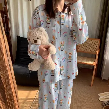 蓝格面包女孩 |柔软纯棉磨毛秋冬款家居服可爱卡通睡衣女春秋款商品大图
